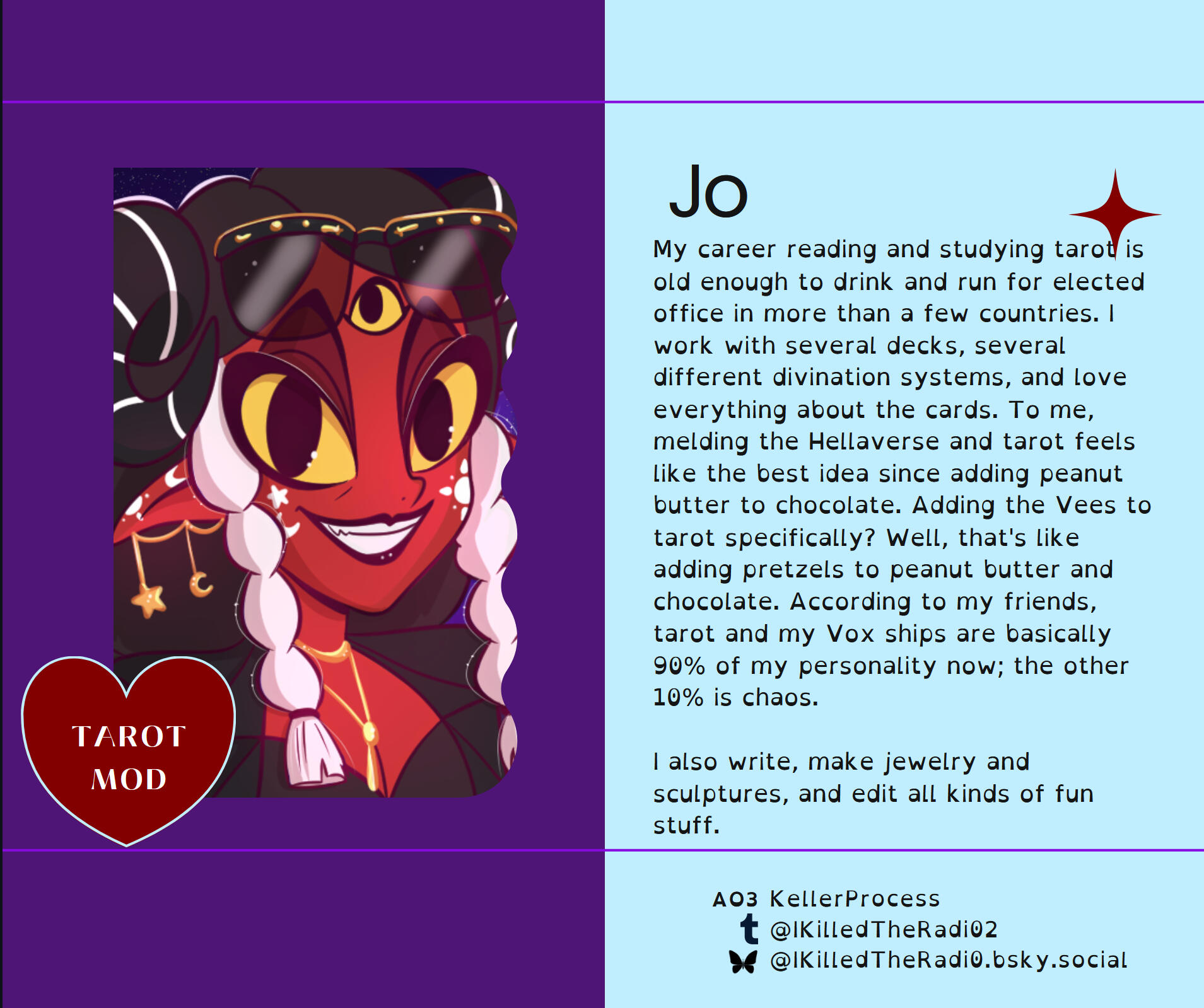 My career reading and studying tarot is old enough to drink and run for elected office in more than a few countries. I work with several decks, several different divination systems, and love everything about the cards. To me, melding the Helleverse and tar